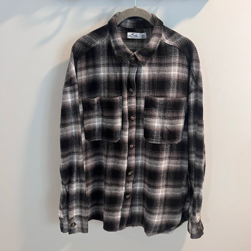 NWT Hollister Black Plaid Button Front Flannel Shirt Size M
